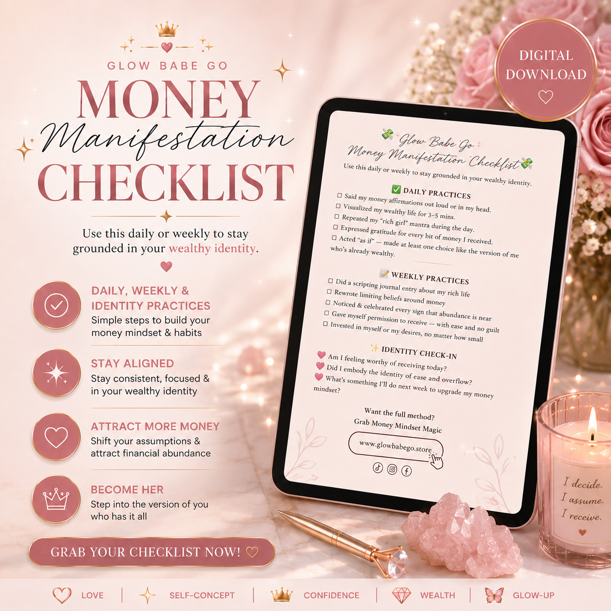 Glow Babe Go Money Manifestation Checklist